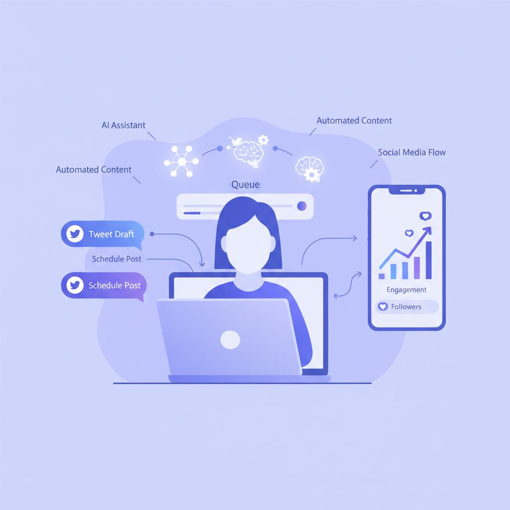Conceptual illustration of AI assisting with Twitter content creation and growth