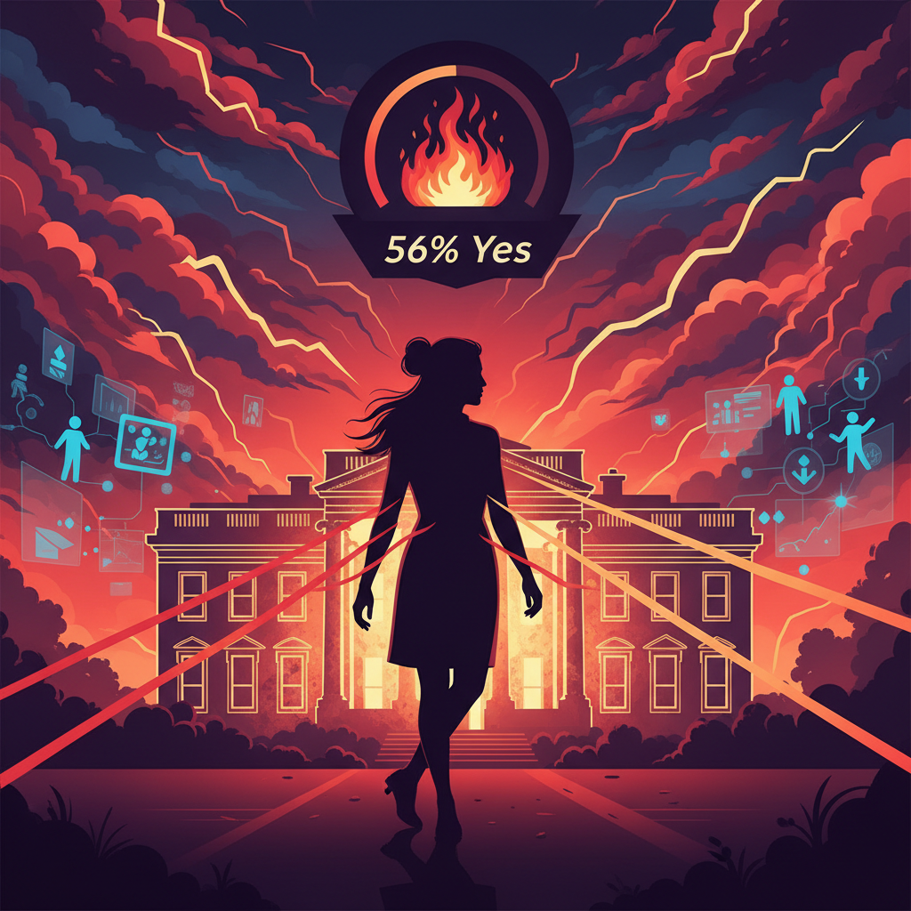 Conceptual image of 56% odds on Tulsi Gabbard departing Trump admin, showing tension and market sentiment.