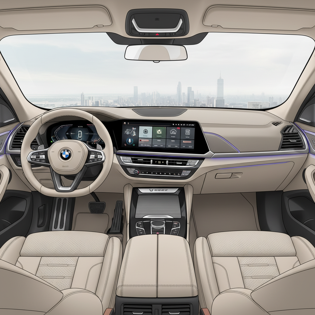 Driver's view of the 2026 BMW X3 curved digital cockpit and iDrive 9 system.