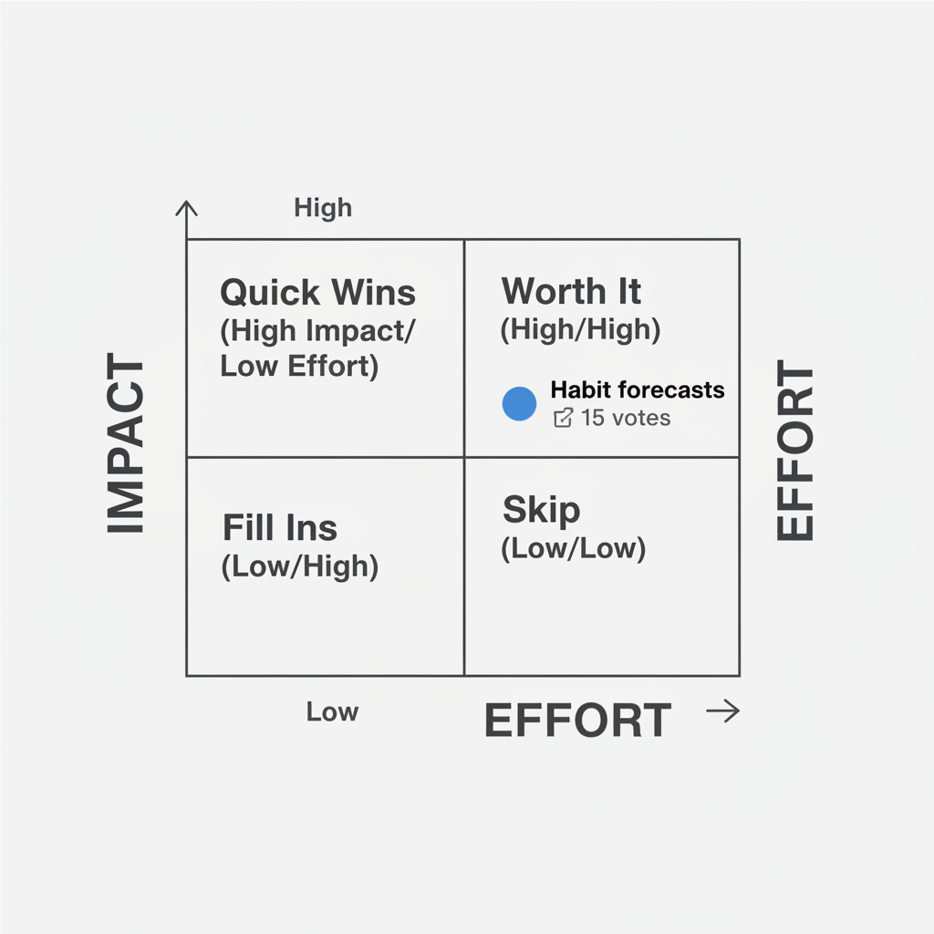 2x2 impact vs. effort matrix for feedback prioritization.