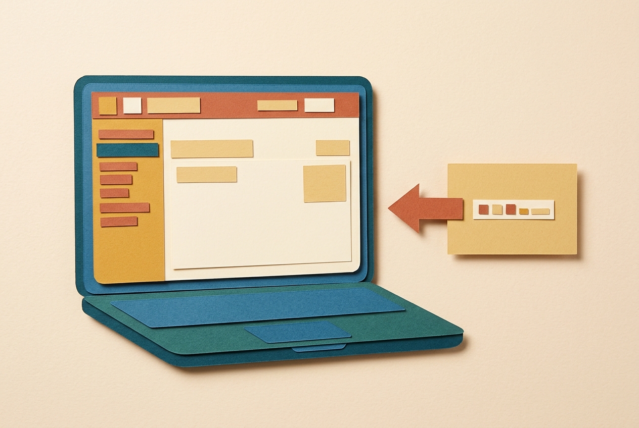 Laptop showing blank editor next to an application password card.