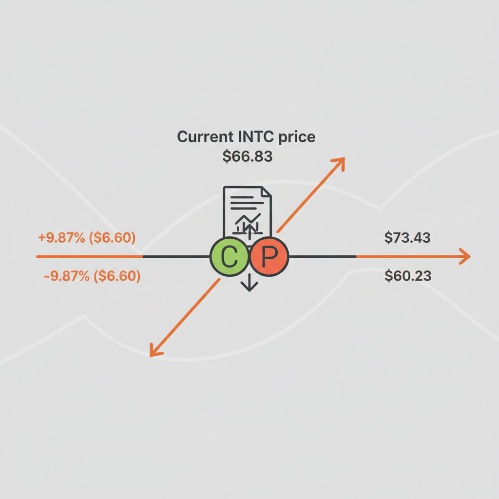 Diagram of Intel's expected post-earnings stock price swing based on 9.87% implied move from $66.83.