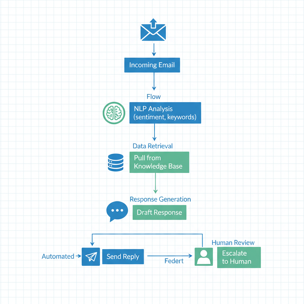 Flowchart diagram illustrating the step-by-step process of how an AI email agent handles incoming emails.