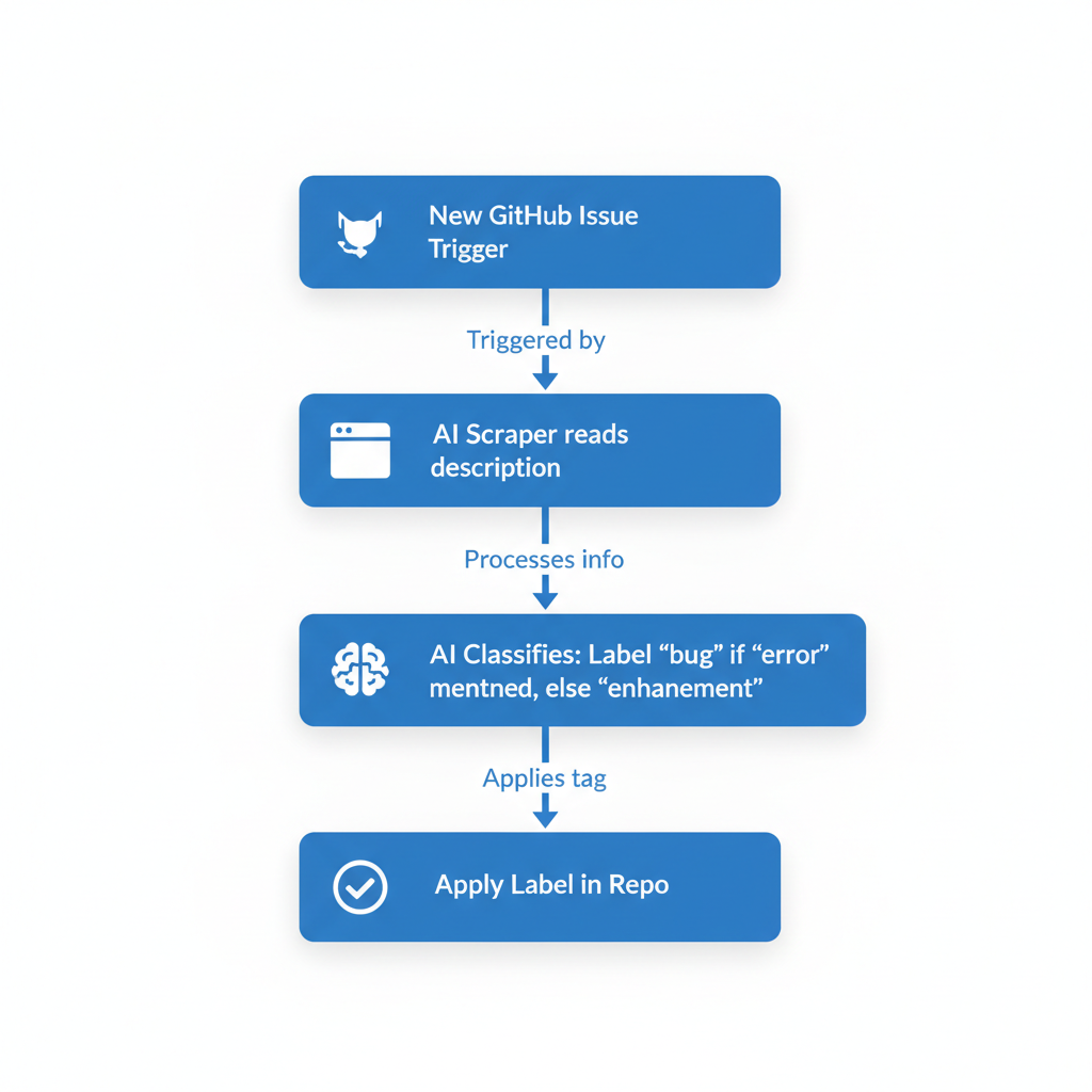 Flowchart showing the steps in a Bardeen playbook for automatically labeling GitHub issues