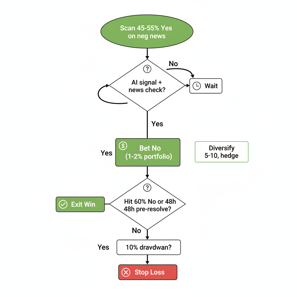 Flowchart depicting the step-by-step process to trade mispriced 50% odds.