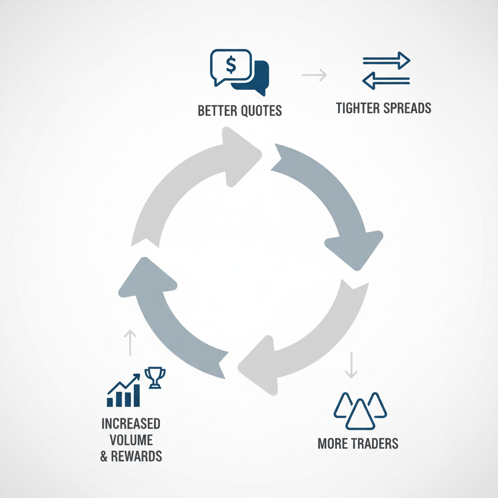 Diagram of the liquidity feedback loop created by the Quoter Rewards Program