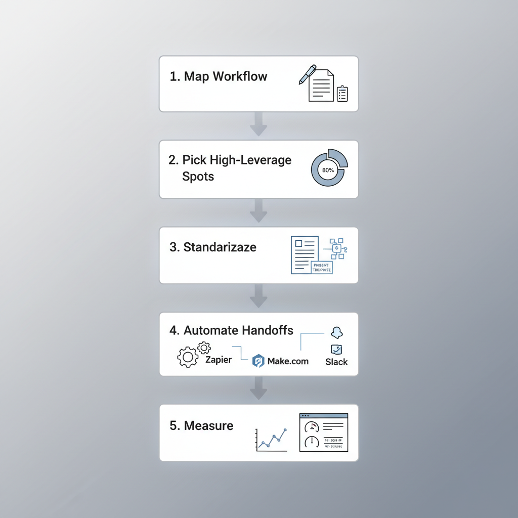 Flowchart diagram of the 5-step process to align AI with workflows.