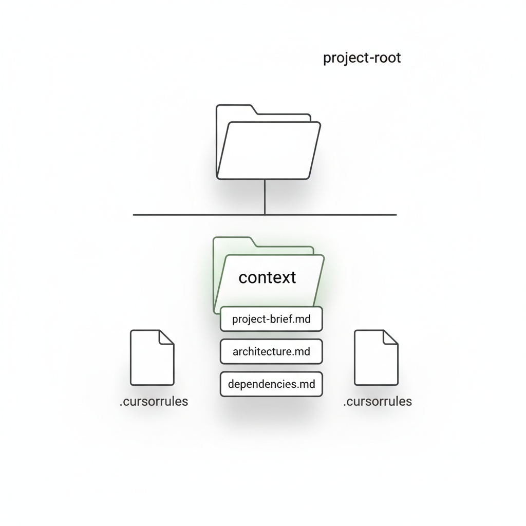 Illustration of recommended project folder layout with dedicated context folder and rules file