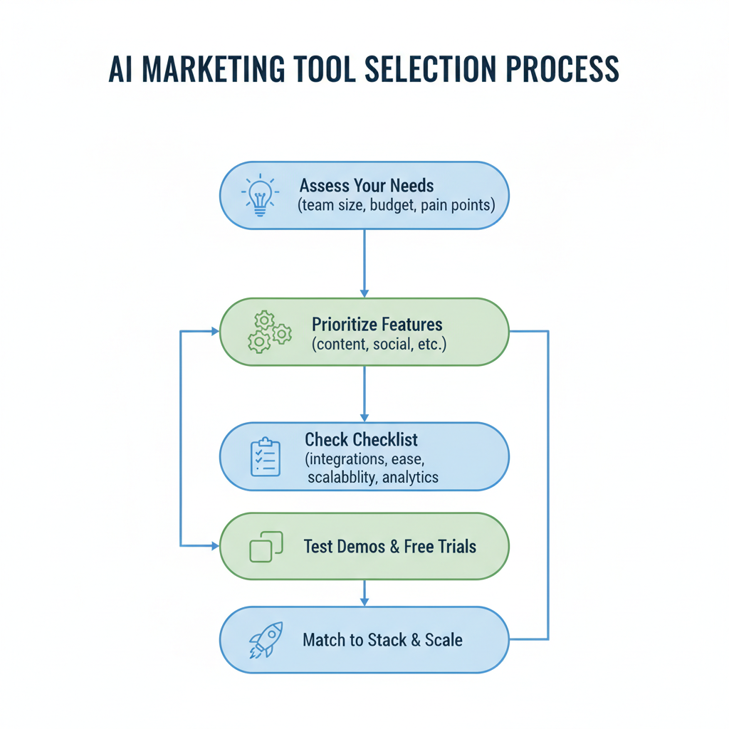 Flowchart illustrating the step-by-step process to choose the best AI marketing tools.