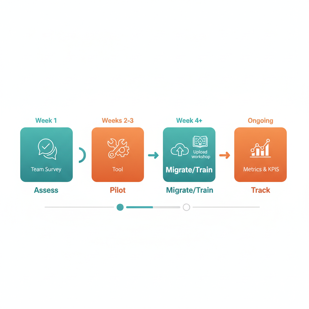 Timeline diagram of the 4-step plan to implement AI knowledge systems.