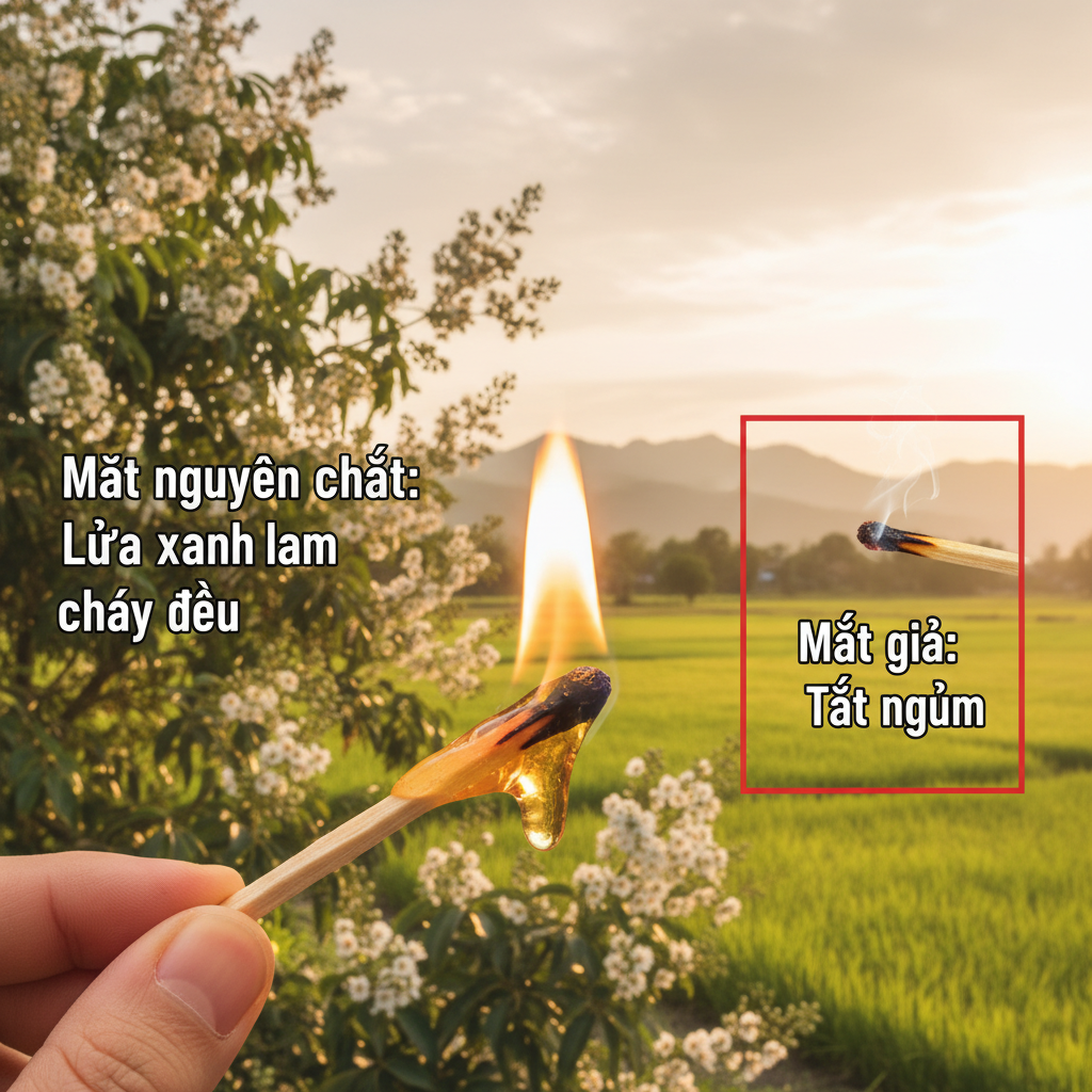 Hình minh họa thử nghiệm lửa với mật ong nguyên chất cháy ngọn lửa xanh lam.