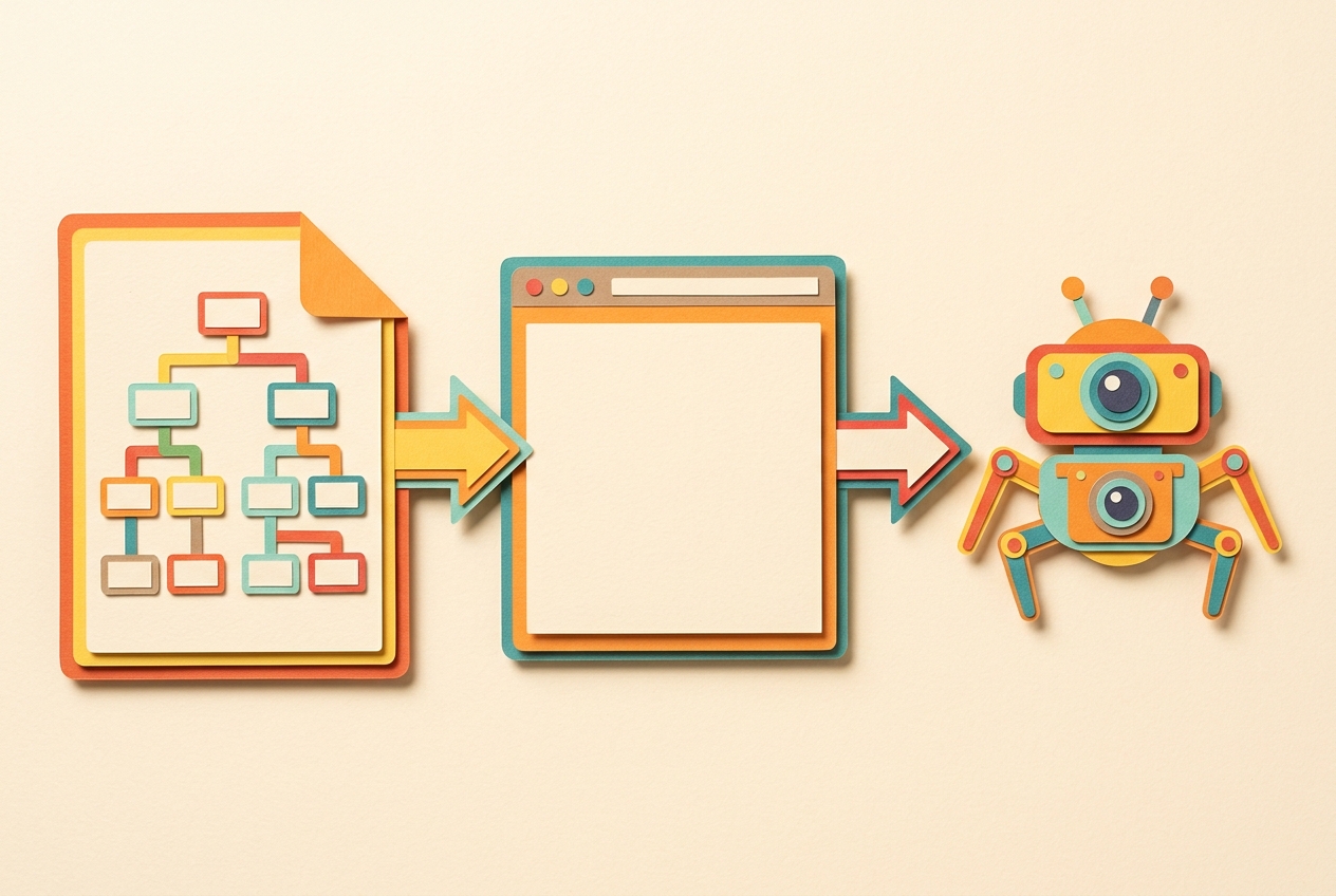 A page connected by arrows to a sitemap and a crawler.