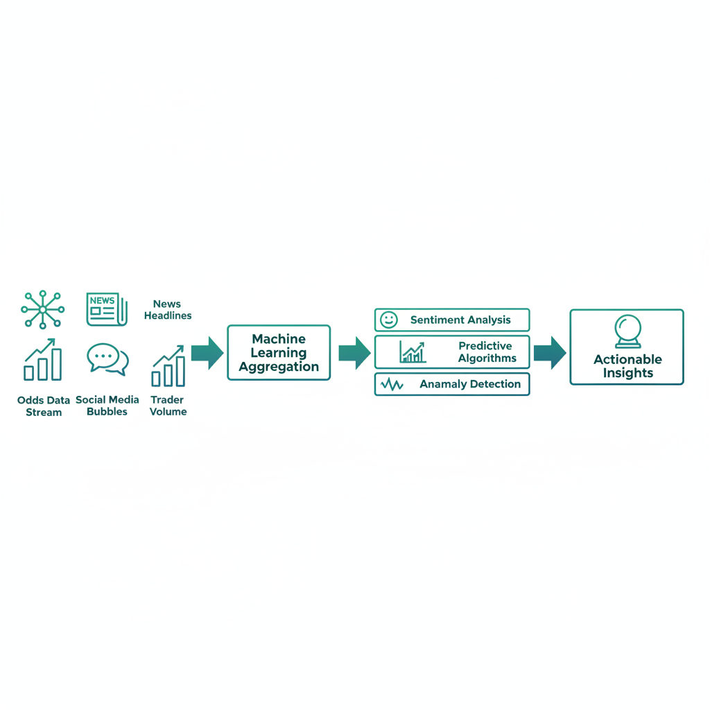 Flowchart diagram showing AI's step-by-step process for analyzing prediction market data from inputs to insights.