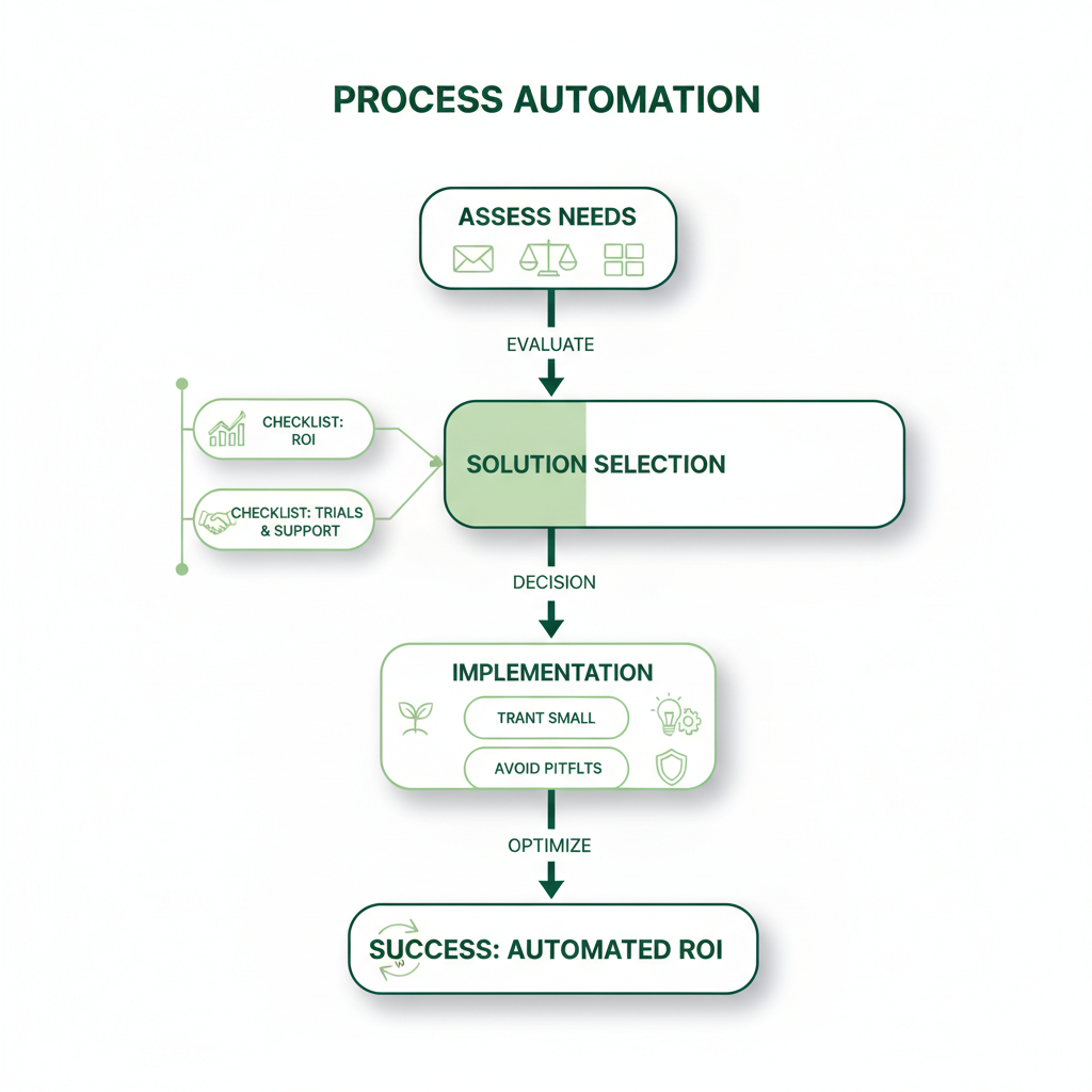 Flowchart outlining steps to select and implement an AI marketing automation tool.