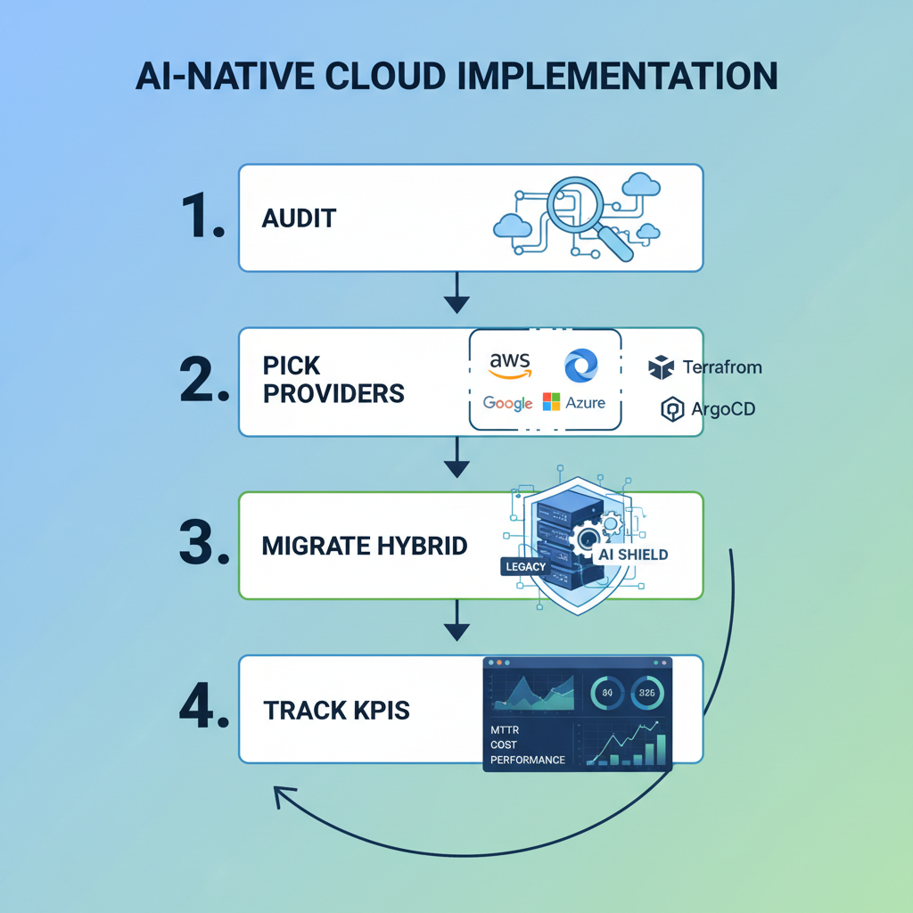 Step-by-step flowchart for implementing AI-native cloud infrastructure.