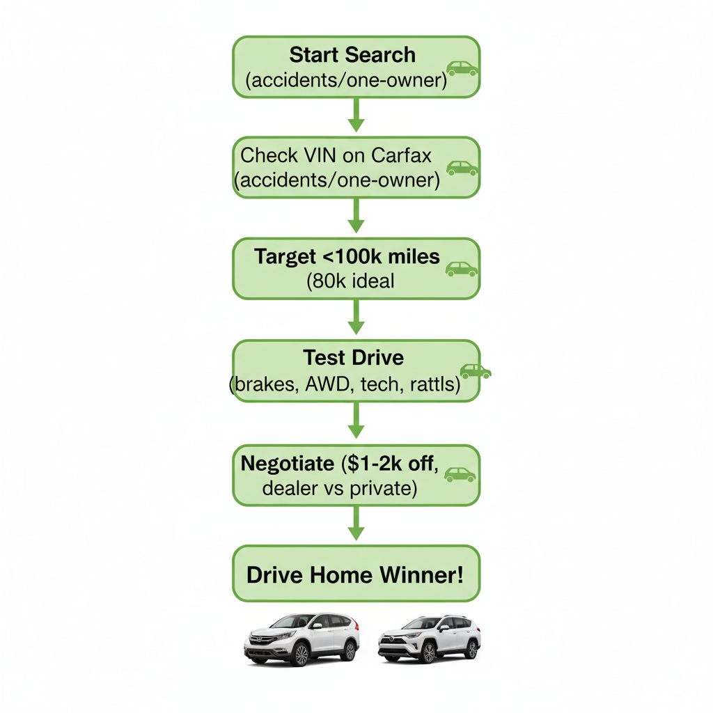 Flowchart outlining steps to buy a used 2016 CR-V or RAV4.