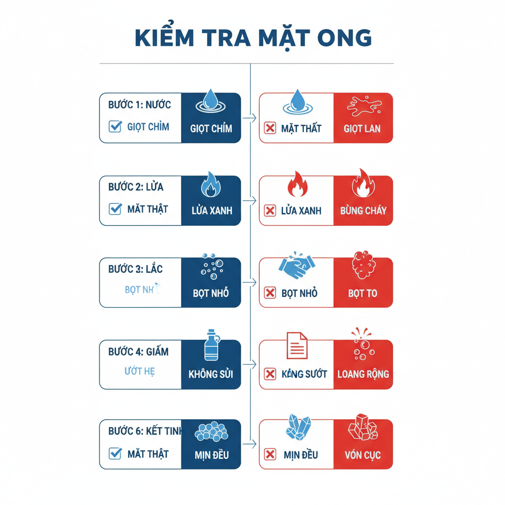 Sơ đồ 6 bước kiểm tra mật ong thật giả tại nhà