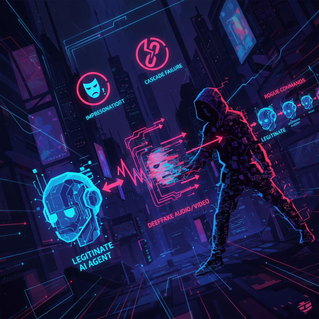 Illustration of a deepfake attack deceiving an AI agent in a multi-agent network.