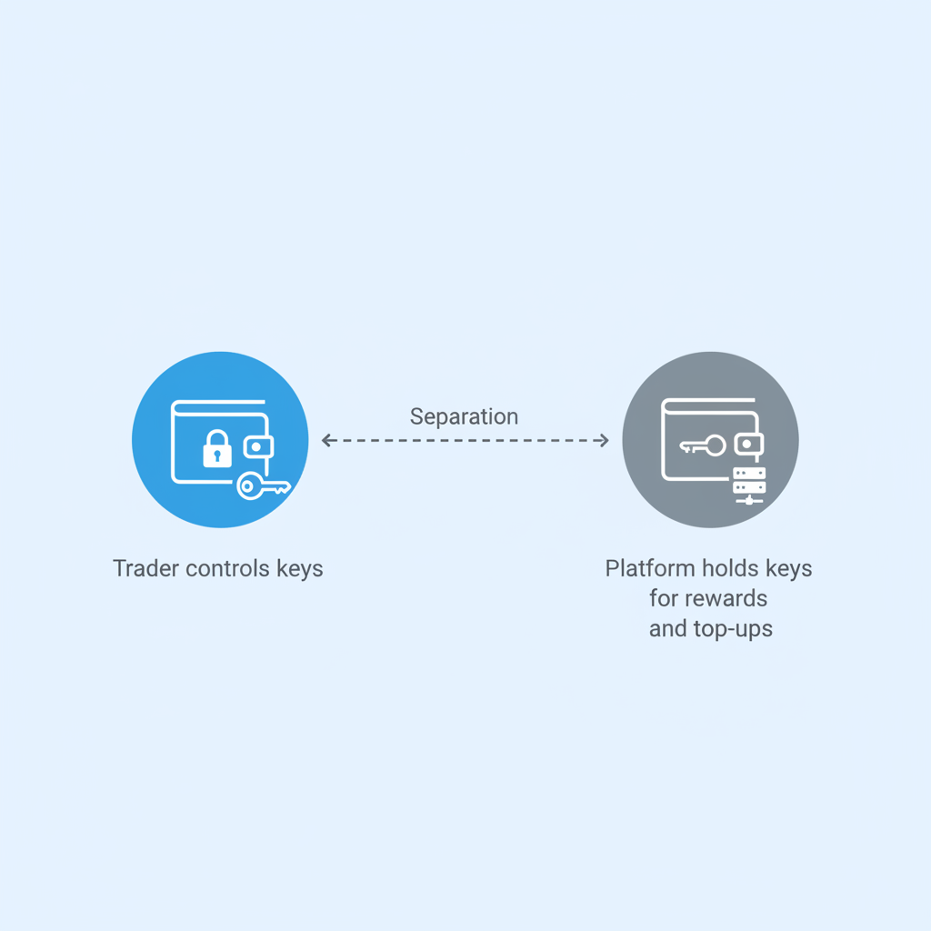 Diagram illustrating the separation between user-controlled wallets and Polymarket's internal operational wallets