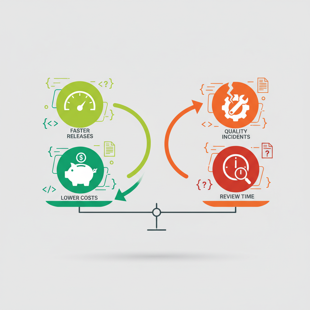 Illustration representing the trade-off between productivity gains and quality risks when using AI translation