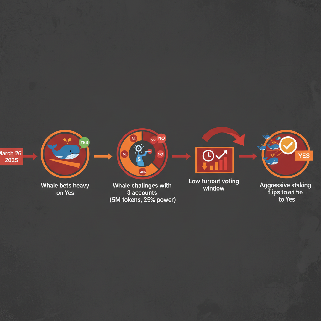 Timeline diagram breaking down the step-by-step whale manipulation in the Trump-Xi market resolution.