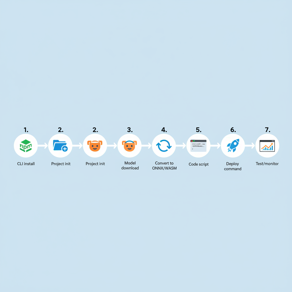Flowchart of the 7-step process to deploy an AI model on Cloudflare Workers.