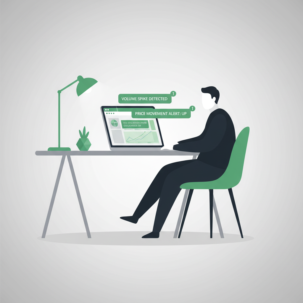 Illustration of a trader receiving instant Polymarket signal alerts in the terminal