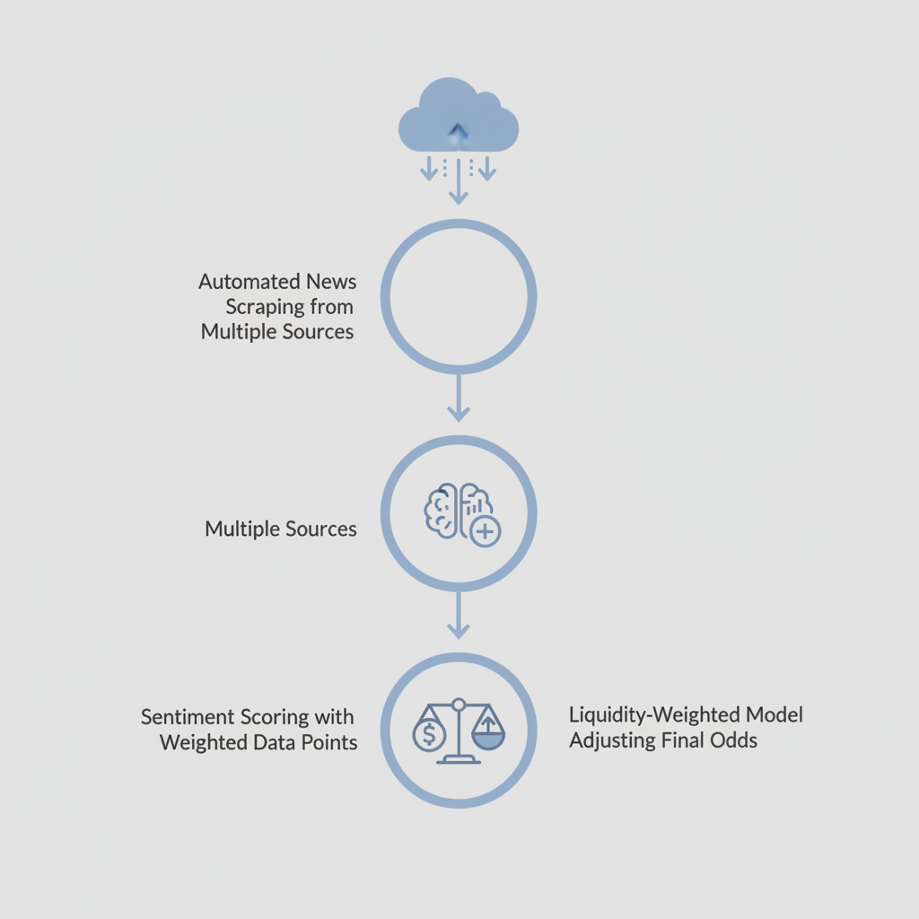 Diagram illustrating the three-step AI process for updating prediction market probabilities