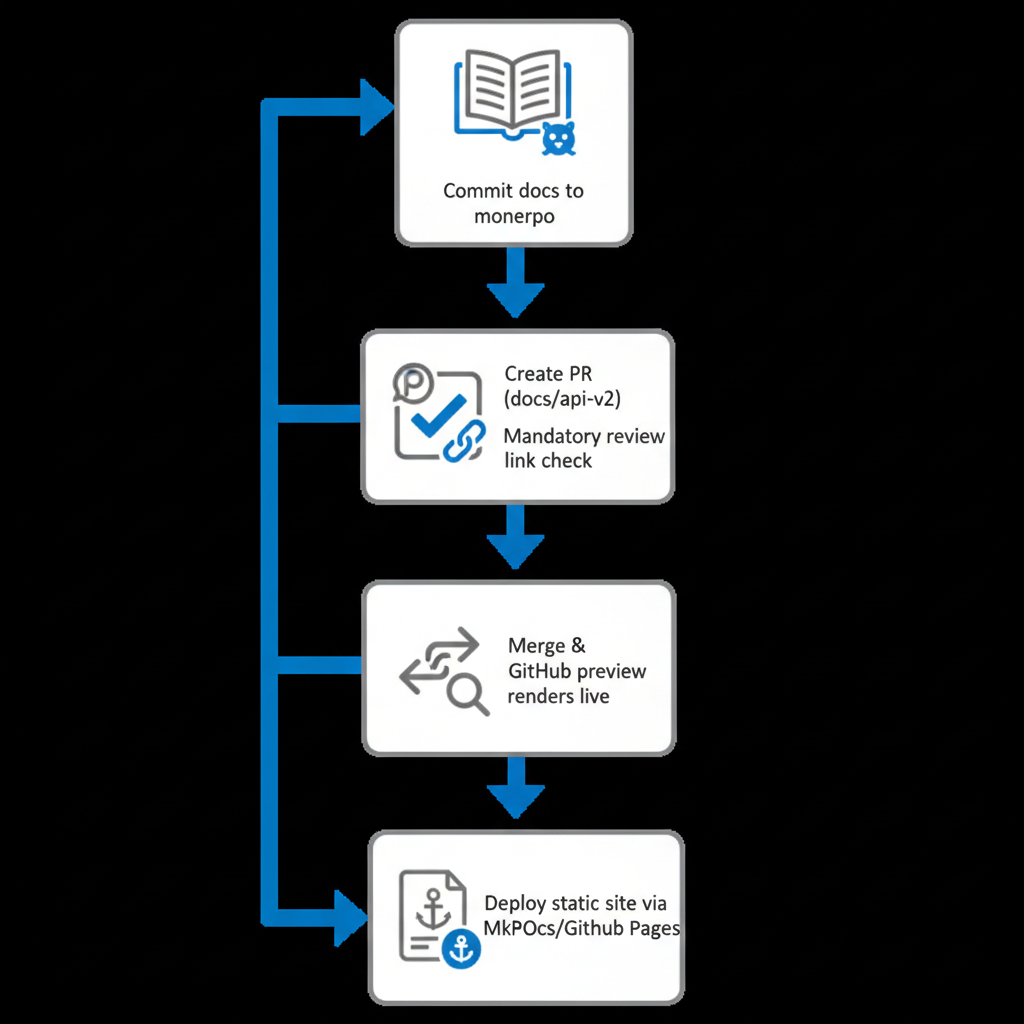 Flow diagram of Git-based collaborative workflow for Markdown documentation.