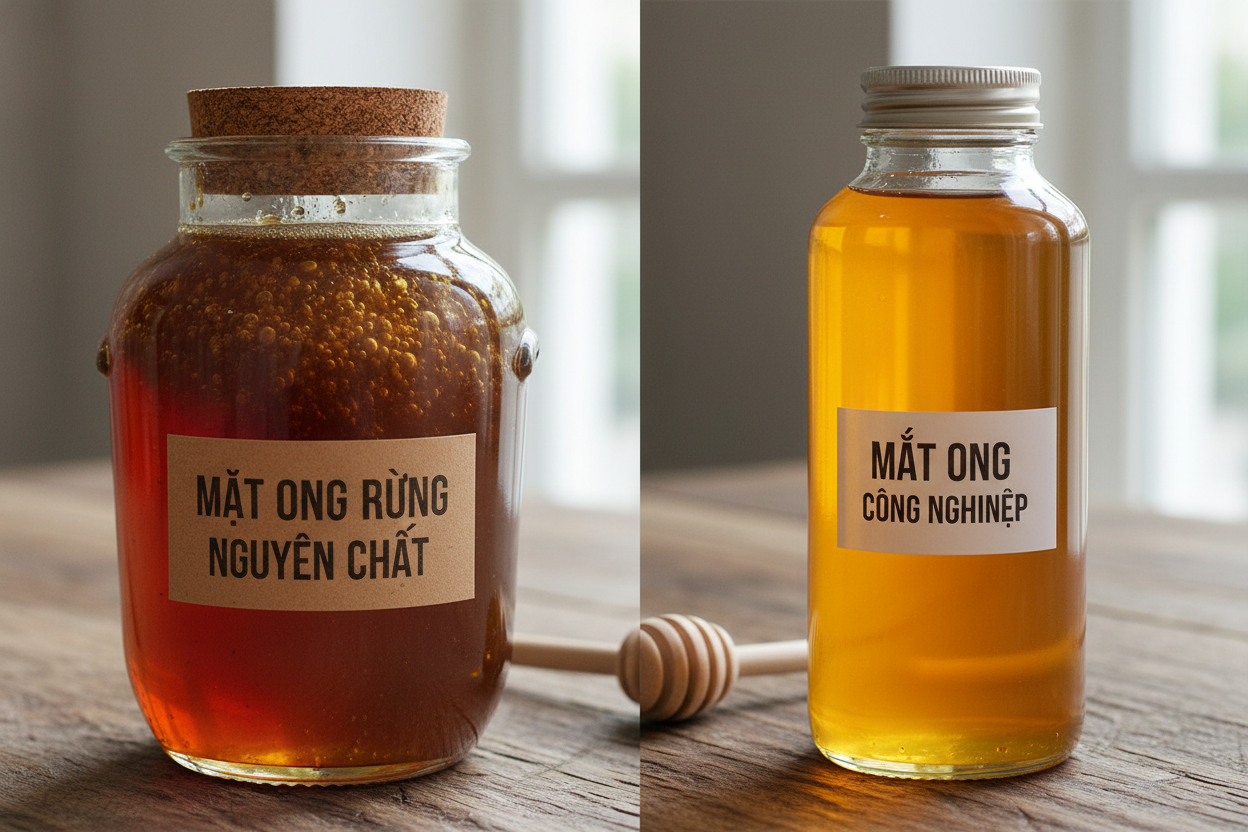 Mật ong rừng hổ phách đục bọt khí cạnh mật CN trong