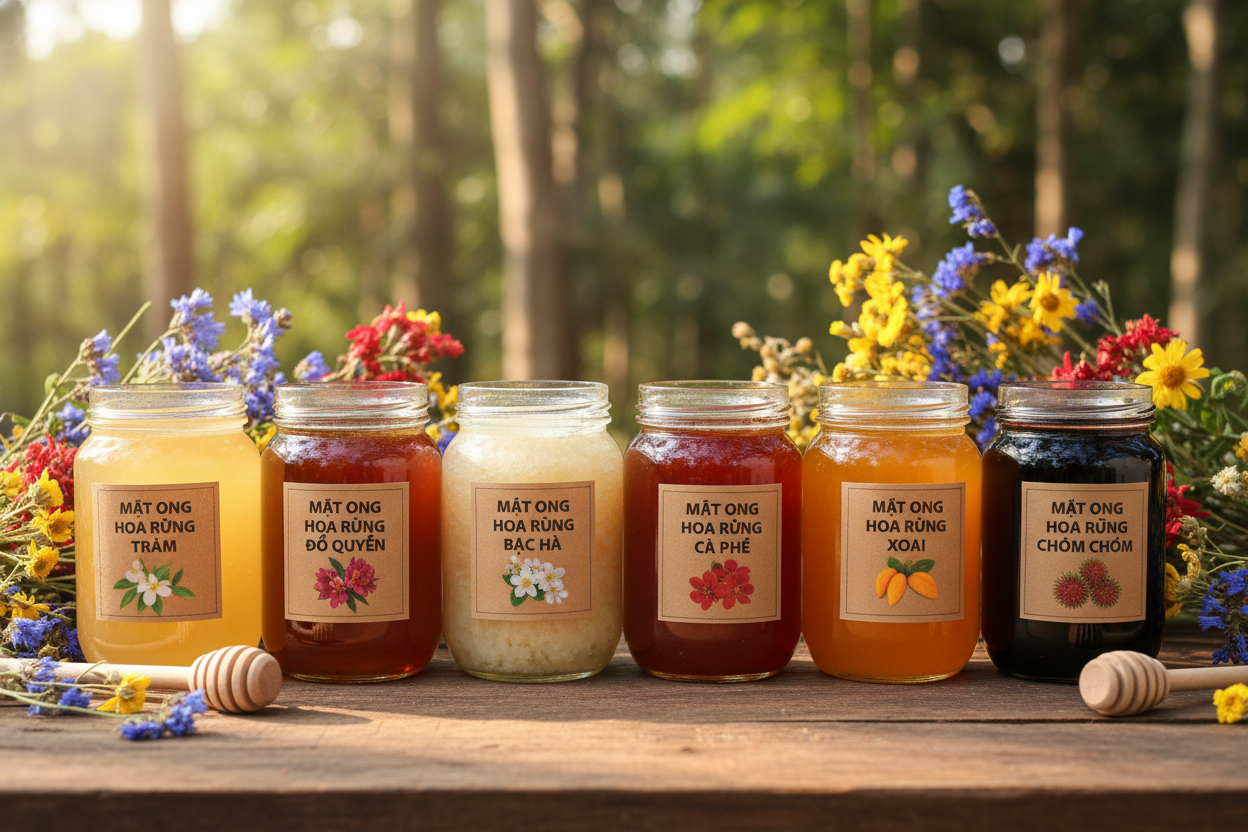 Sáu lọ mật ong hoa rừng VN đa sắc bên hoa rừng