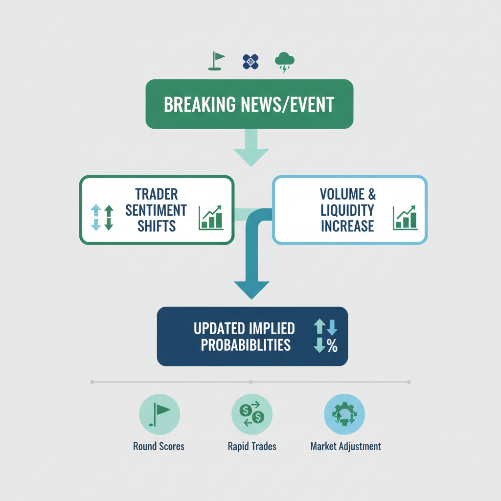 Diagram illustrating the step-by-step process of how key factors like scores and news drive changes in Polymarket odds.