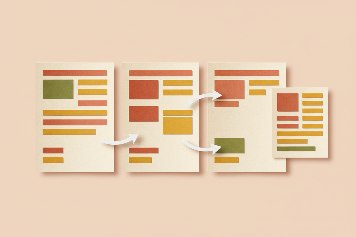 Article pages next to source documents with arrows showing claim matches.