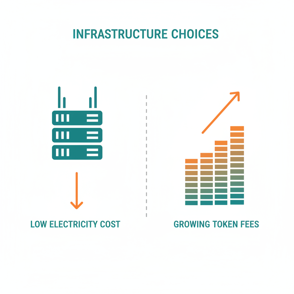 Conceptual illustration of fixed hardware costs versus variable per-token cloud expenses