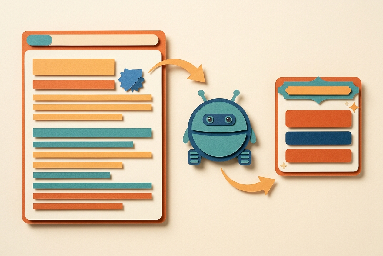 A web page sending text to a crawler and then to an AI summary.