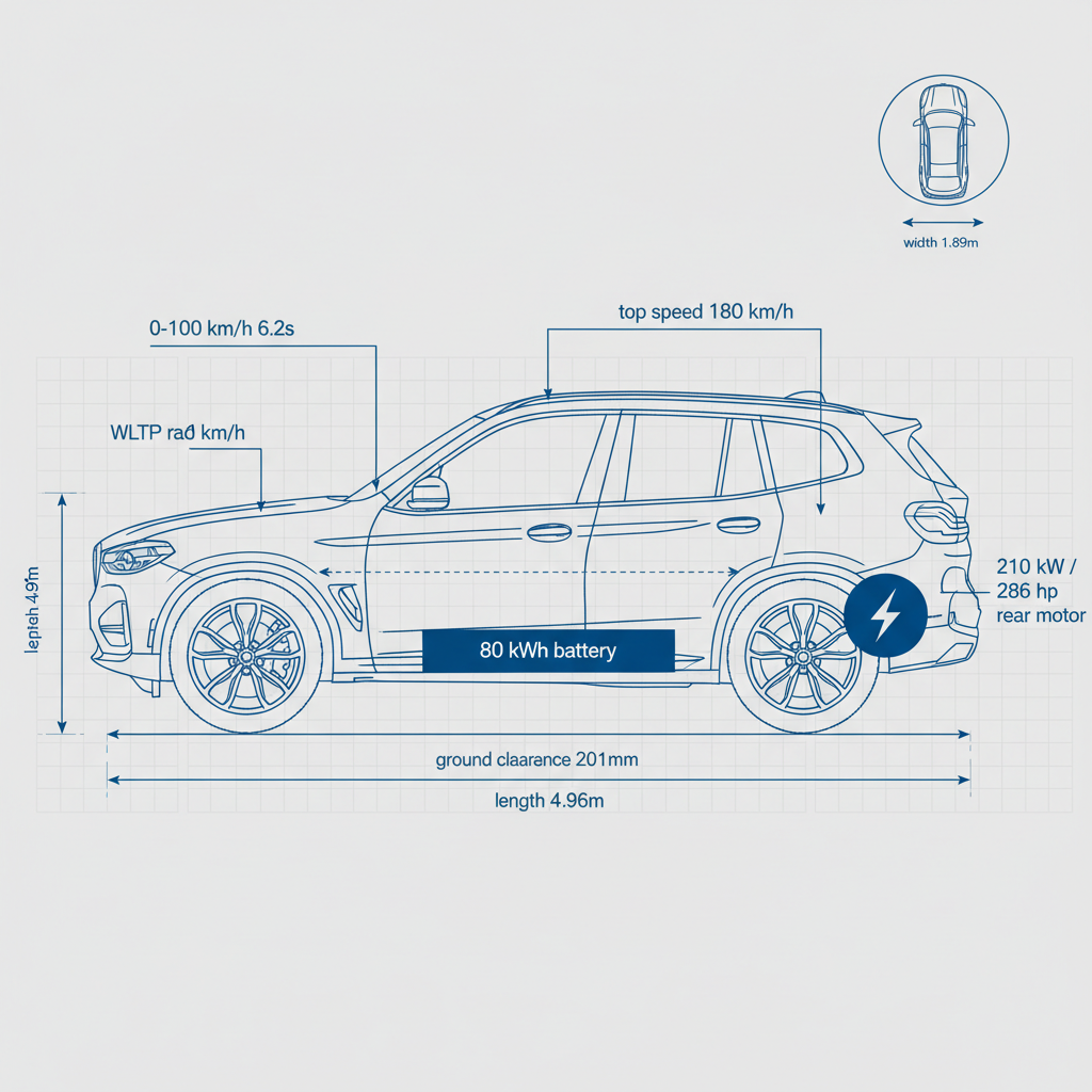 Diagram illustrating key dimensions and specifications of the 2025 BMW iX3.