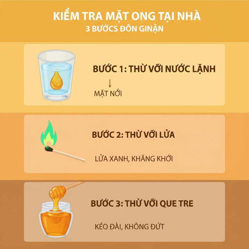 Sơ đồ 3 phương pháp dân gian kiểm tra mật ong nguyên chất