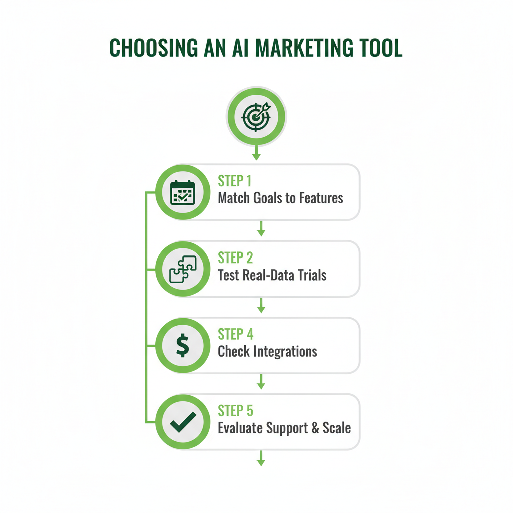 Step-by-step diagram for selecting the best AI marketing automation tool