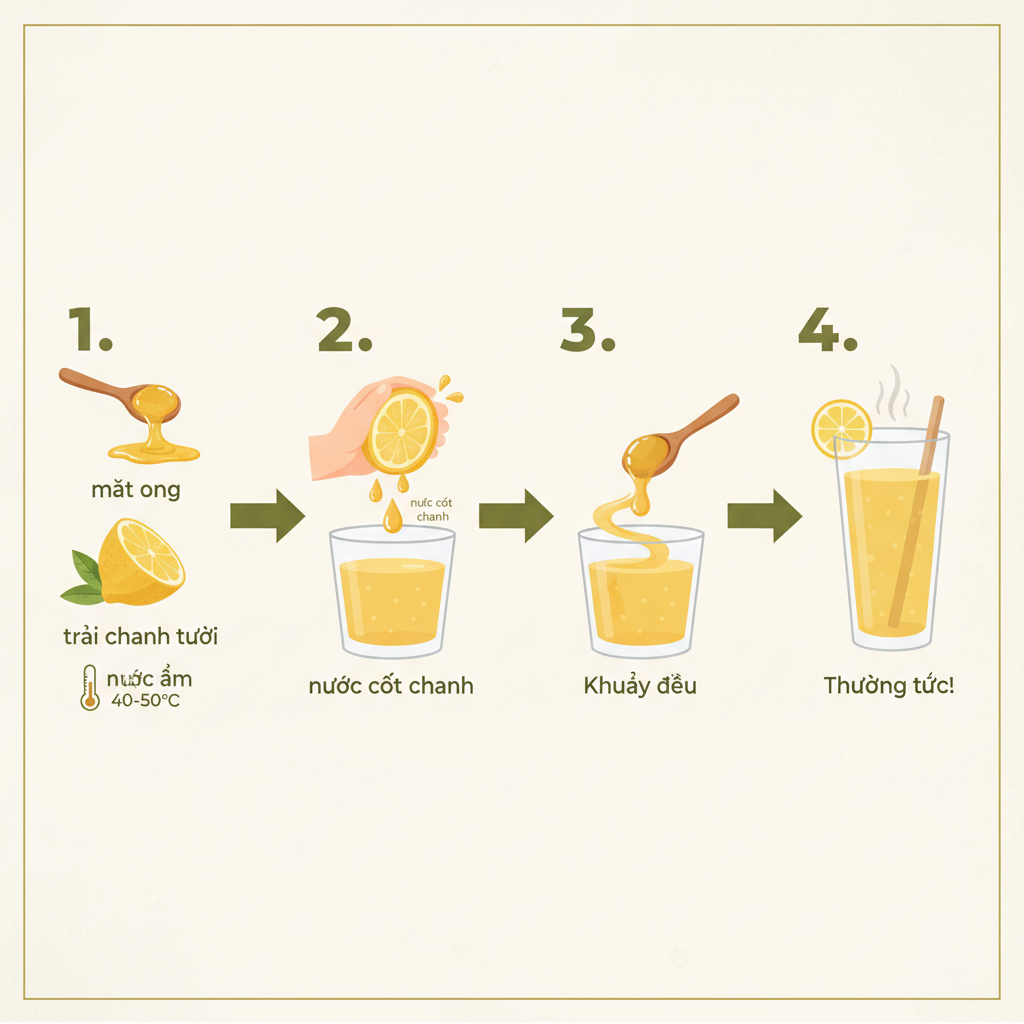 Sơ đồ các bước pha nước chanh mật ong giảm cân