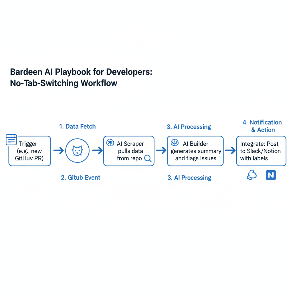 Diagram of a Bardeen playbook workflow from trigger to integration.